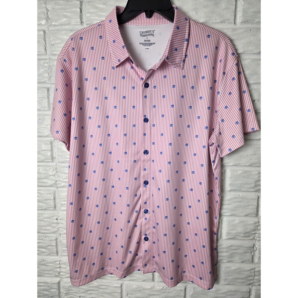 Cremieux Premium Denim Shirt Mens Large Button Up s/s Stripe Skull polyester NWT